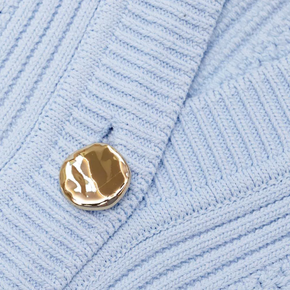 Blue Pointelle Knit Midi Dress