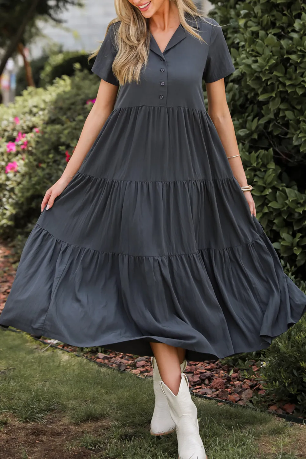 Stellar Sweetie Charcoal Tiered Maxi Dress