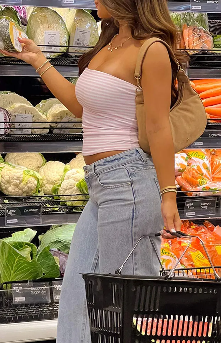 Pink Striped Strapless Tube Top