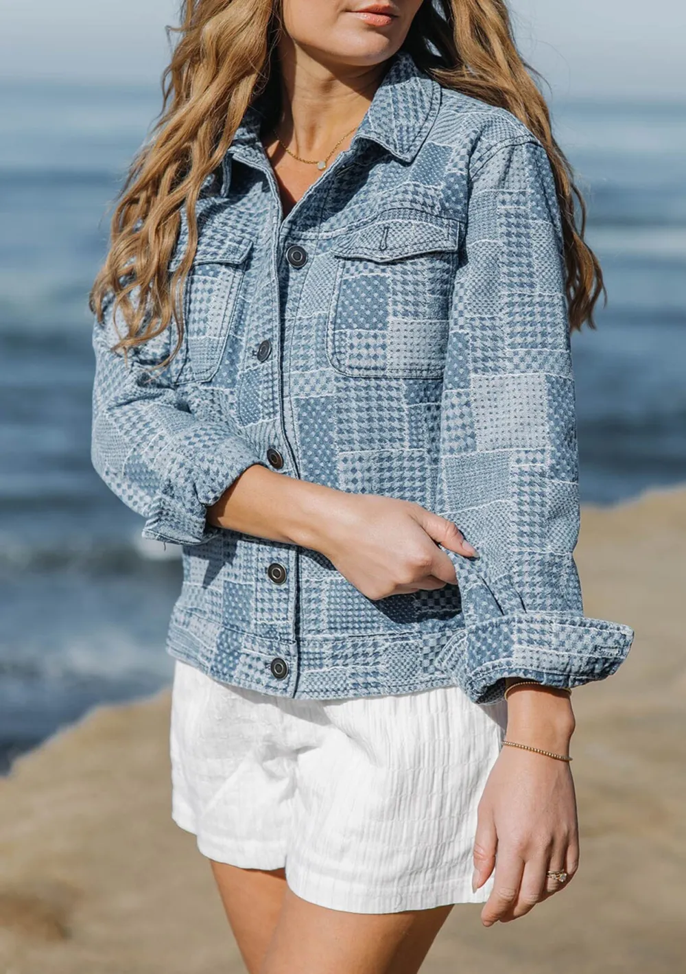 Patchwork Plaid Button Up Jacket