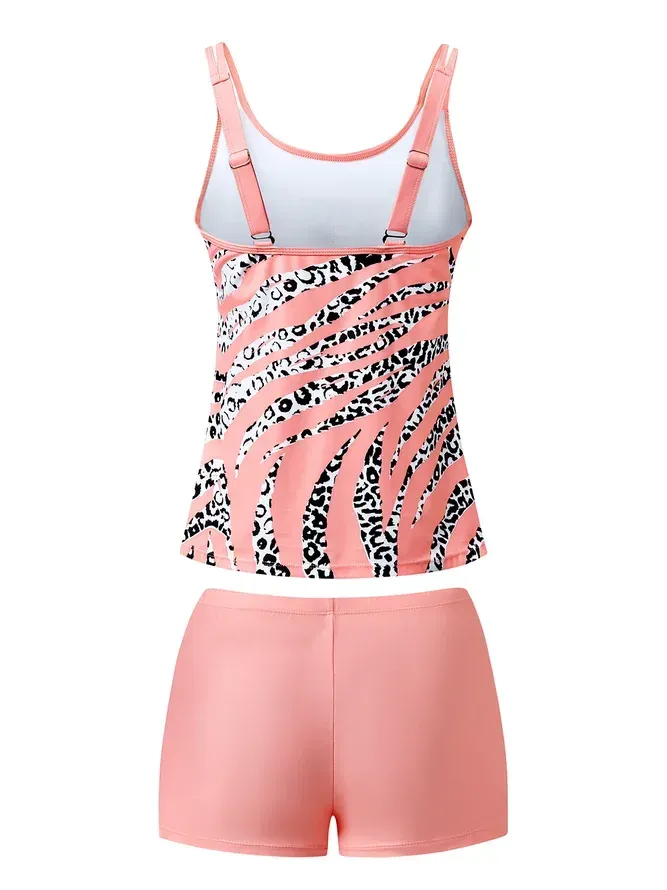Simple Animal Printing Spaghetti Tankinis Two-Piece Set