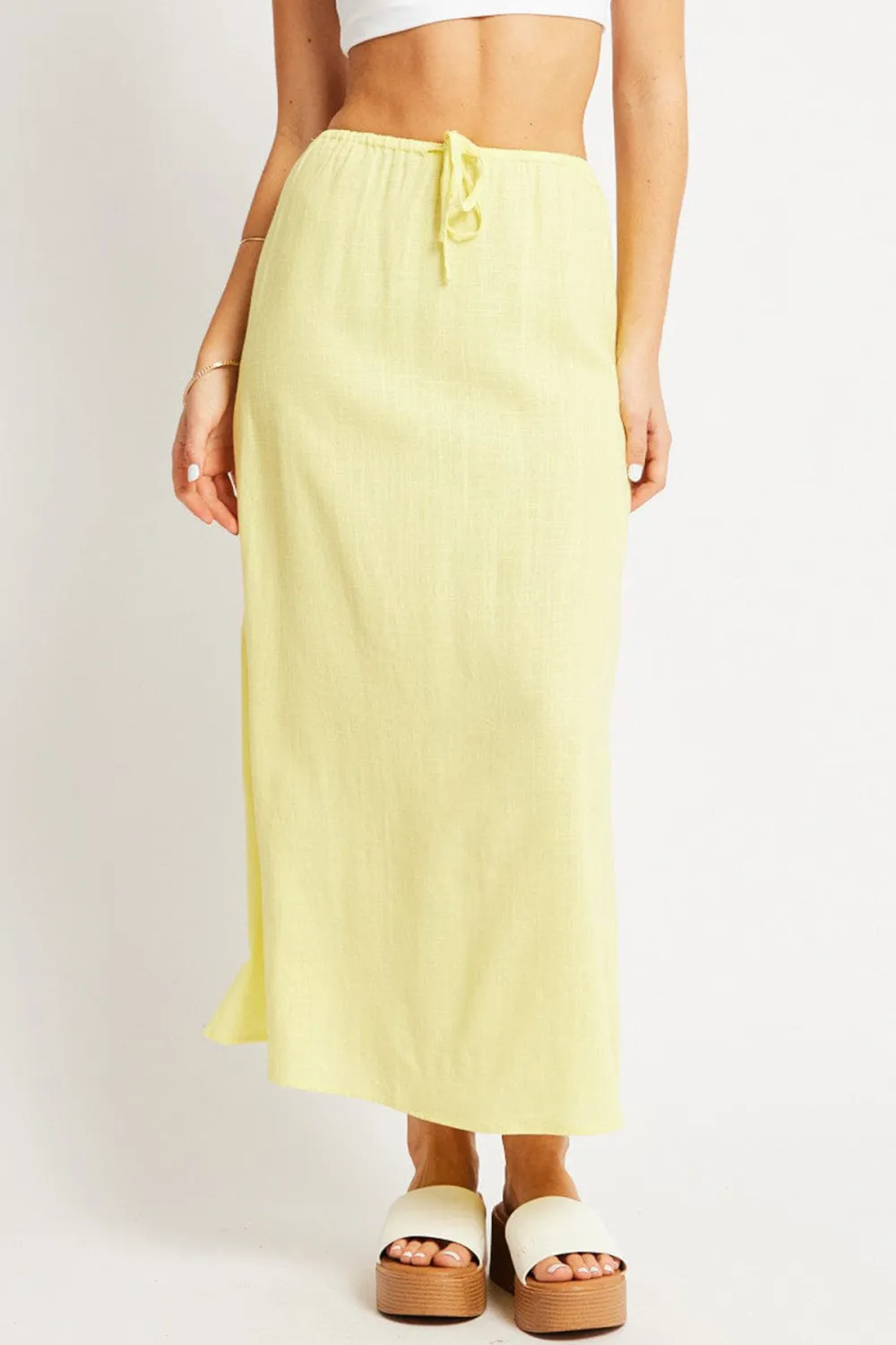 Yellow Midi Skirt Relaxed Fit Elastic Waist