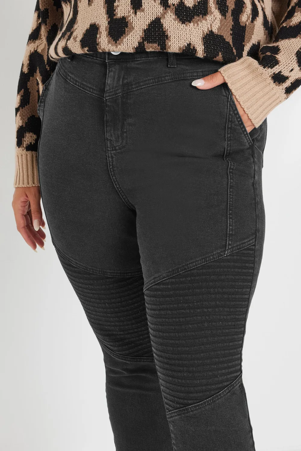 YOURS Curve Black Skinny AVA Biker Jeans