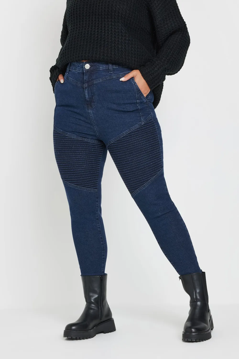 YOURS Curve Black Skinny AVA Biker Jeans