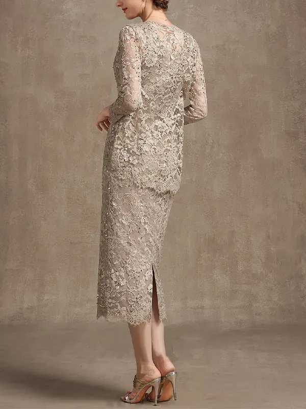 Lace Tea Roval Neck Dress Top Suit