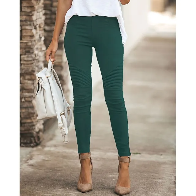 Women's Dress Pants Tights Pants Trousers Ankle-Length Cotton Micro-elastic Mid Waist Fashion Casual Weekend Black Yellow S M Spring &  Fall