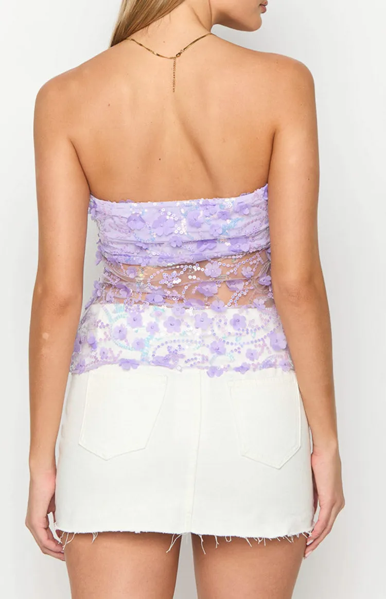 Purple Sequin Strapless Bow Top