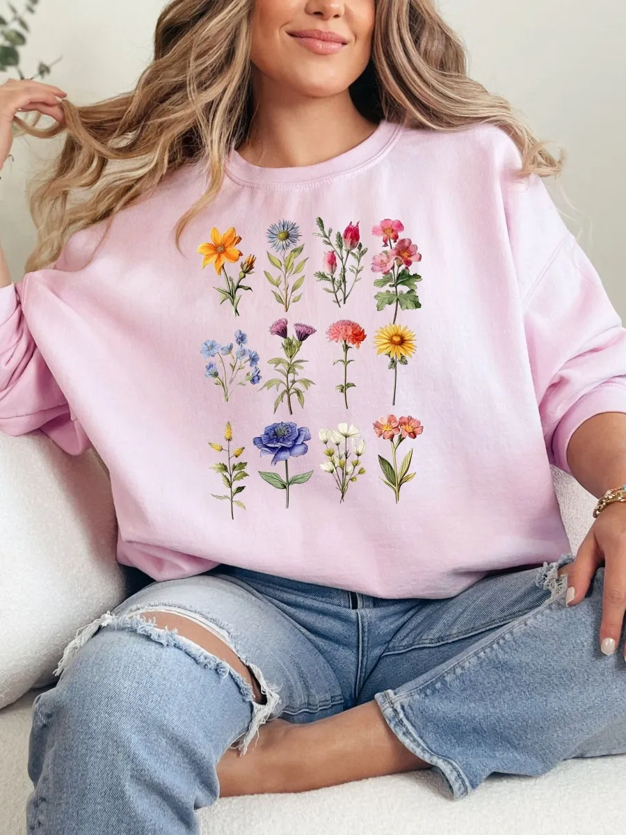 Mixed Flower Print Sweatshirt