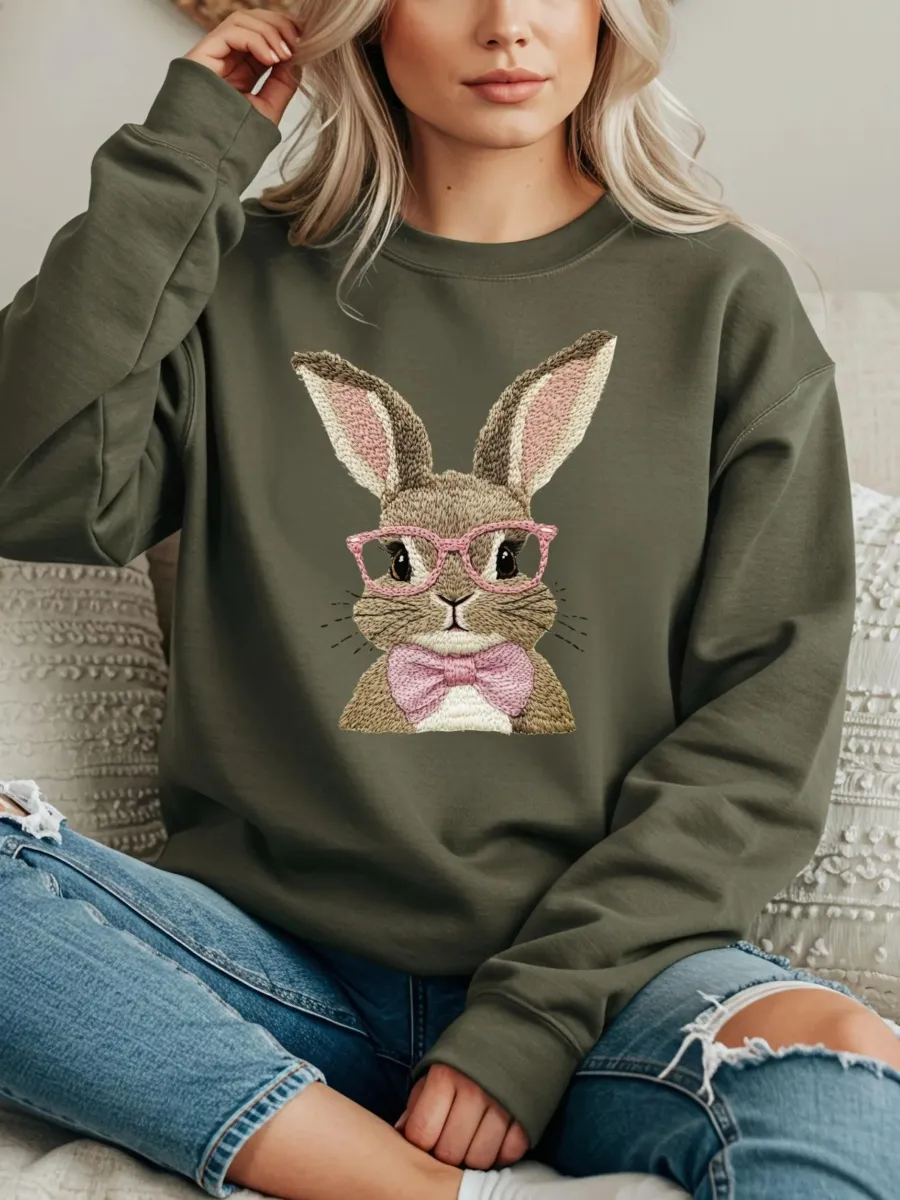 Bunny Glasses Print Sweatshirt