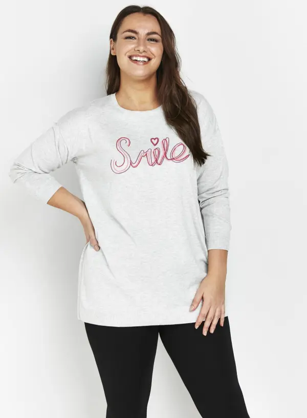 Evans Grey 'Smile' Slogan Jumper