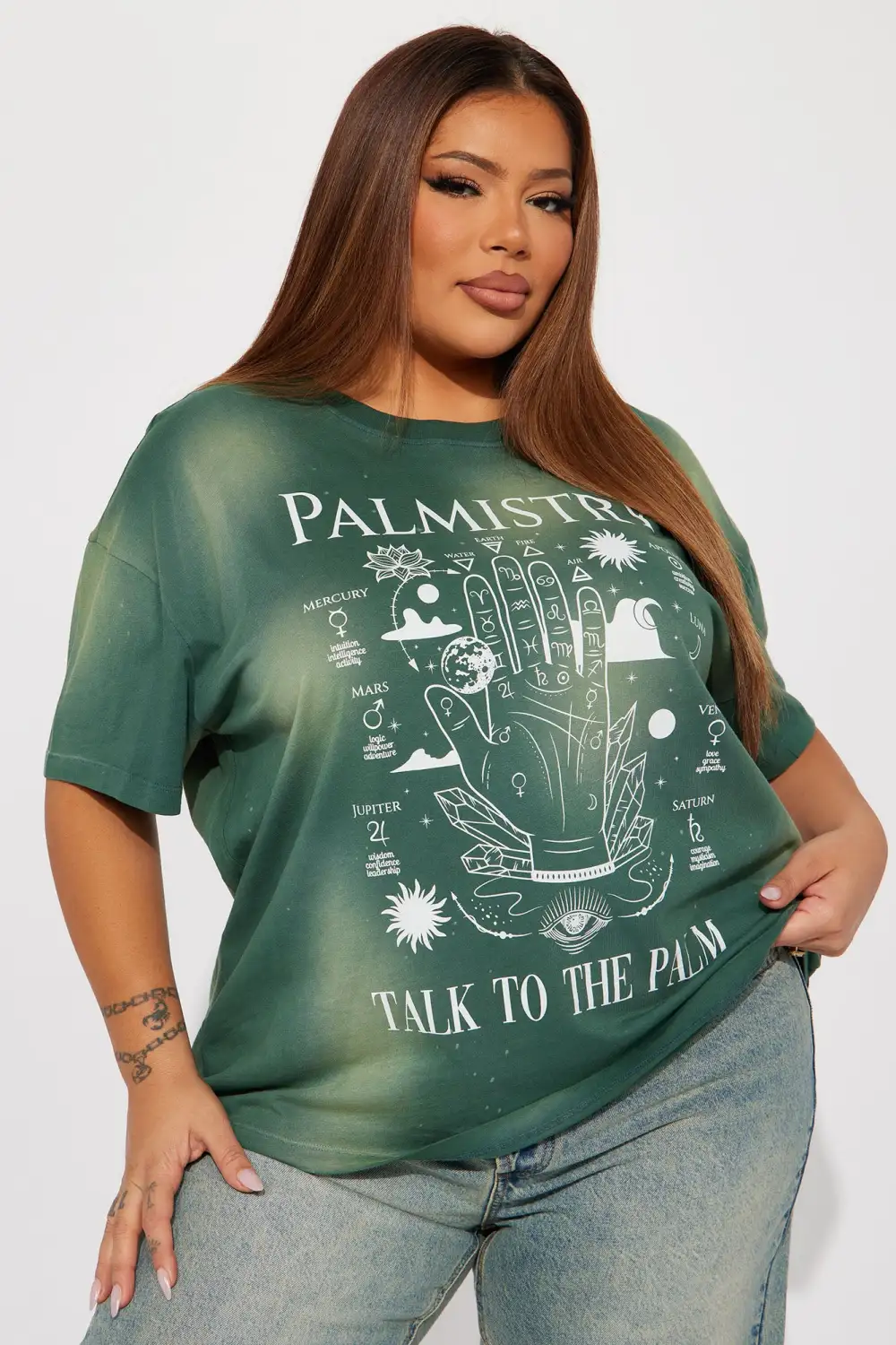 Palmistry Washed Graphic Tshirt - Green