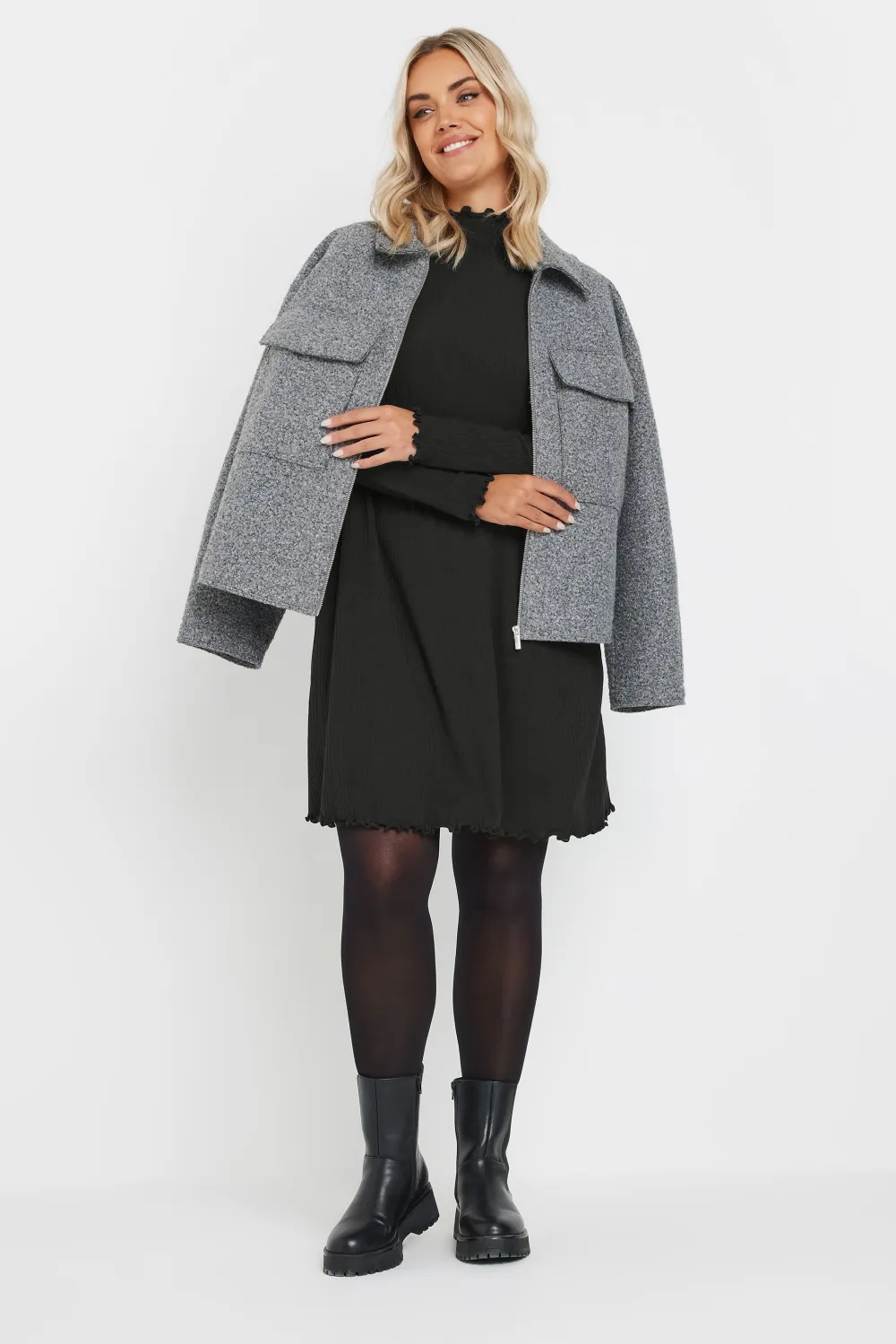 YOURS Curve Forest Green Ribbed Lettuce Hem Tunic Dress