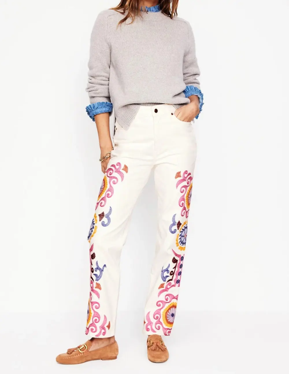 High Rise Embroidered Jeans