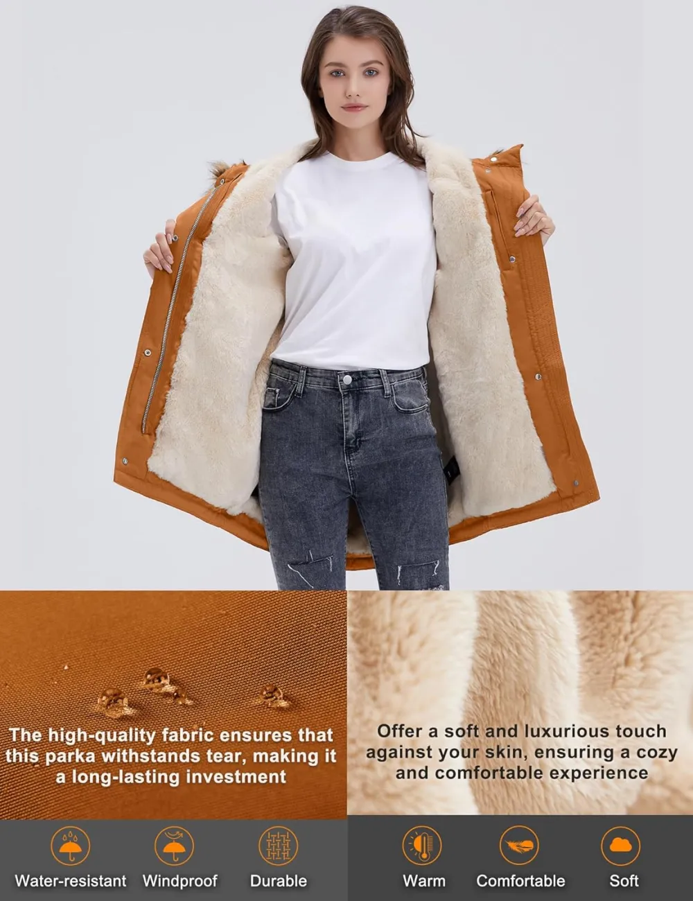 Women's Winter Coats Fleece Lined Parka Jacket Hooded Long Winter Warm Parka Coat with Pockets