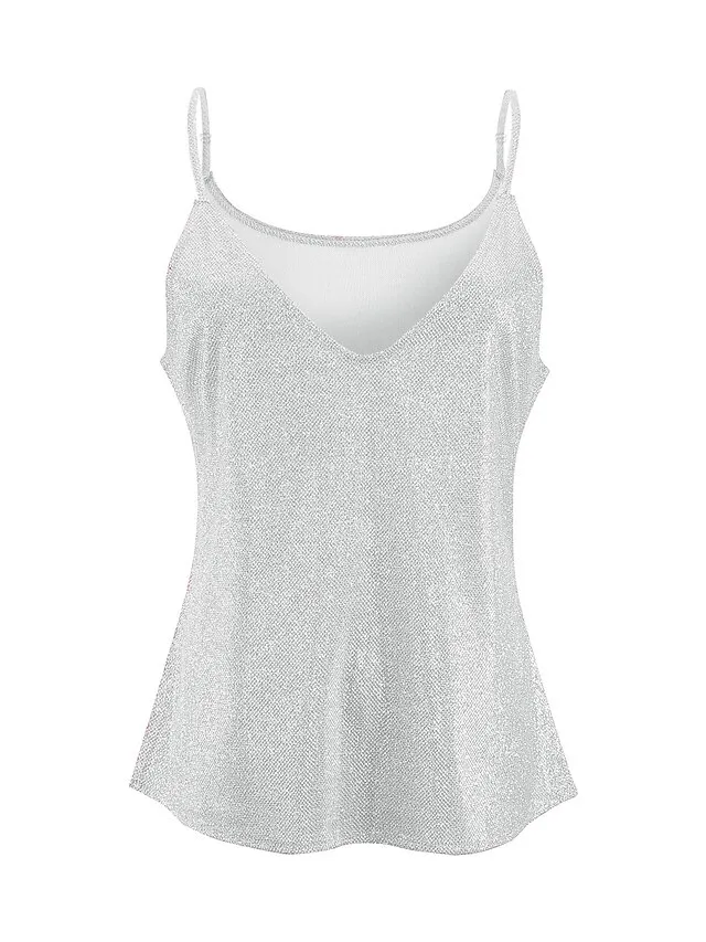 Women's Tank Top Camisole Going Out Tops Summer Tops Silver Pink Golden Sequins Sleeveless Casual Club Basic Sexy Beach V Neck Regular S