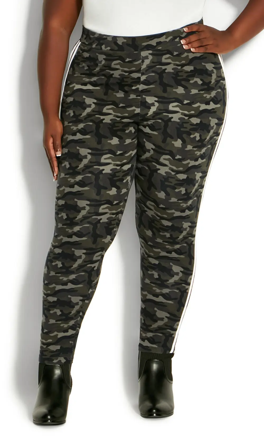 Evans Green Camo Striped Leggings