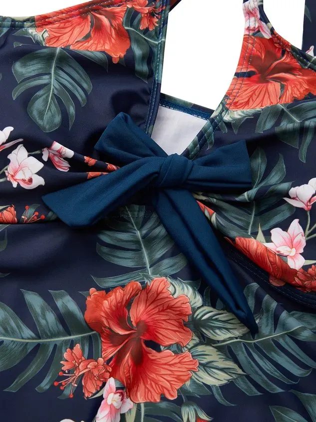 Vacation Floral Printing Scoop Neck Tankinis Two-Piece Set