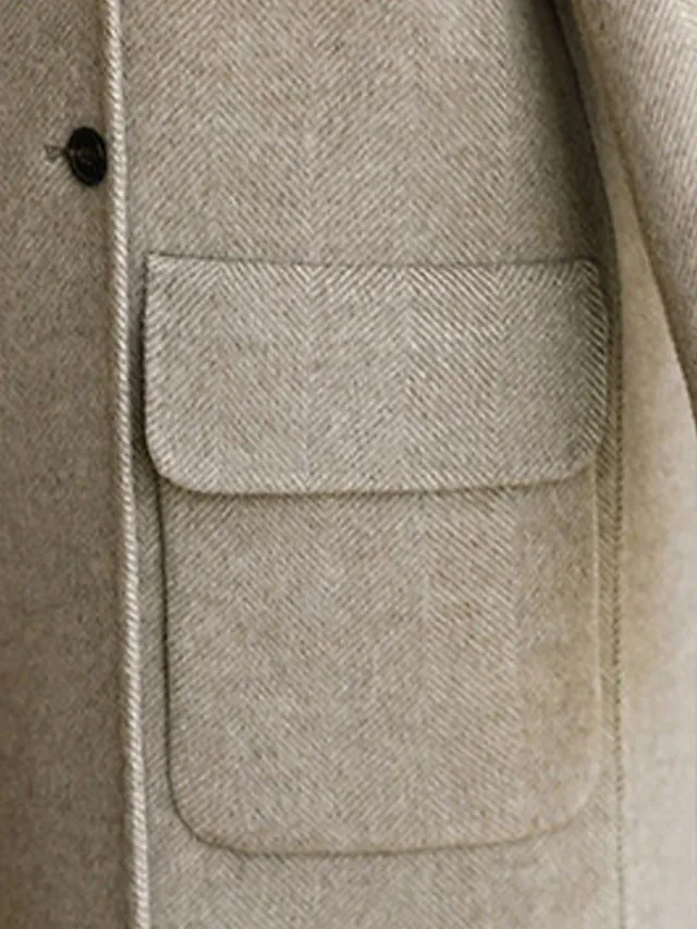 Women's Coat Fall Winter Long Pea Coat Windproof Wool Blend Coat with Pockets Maillard Warm Modern Style Casual Trendy Jacket Long Sleeve Plain Black Red Camel