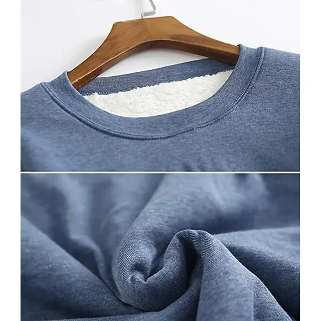 Women's Plus Size Sweatshirt Pullover Cat Teddy Sherpa Fleece Denim Blue Black White Street Casual Round Neck Long Sleeve Top Micro-elastic Fall & Winter