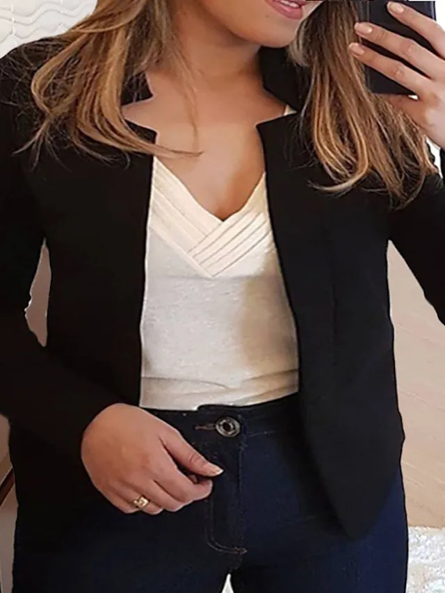 Women's Plus Size Blazer Solid Color Formal Office Long Sleeve Collarless Regular Winter Fall Black Pink Yellow XL XXL 3XL 4XL 5XL