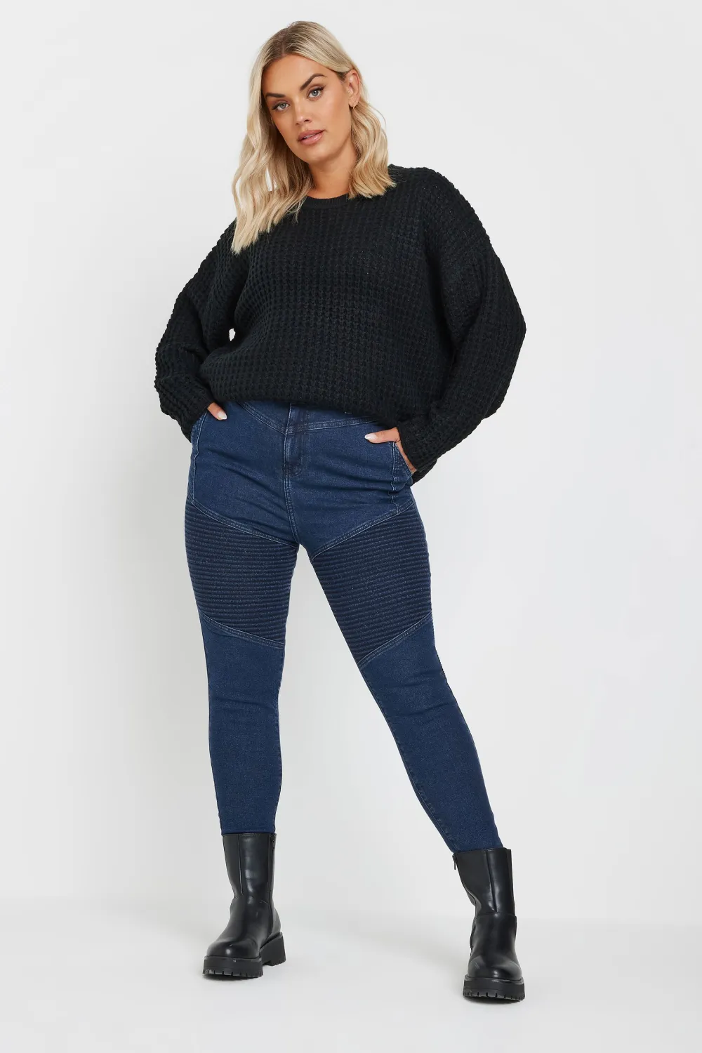 YOURS Curve Black Skinny AVA Biker Jeans