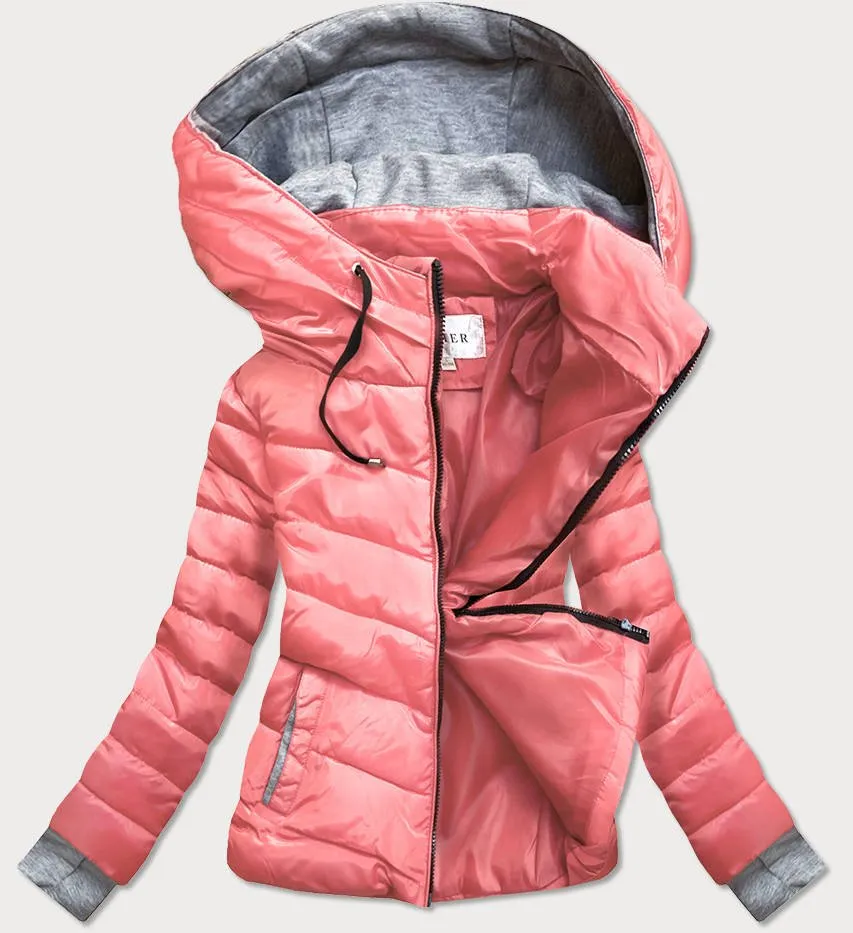 Pink Women's Short Winter Hooded Jacket