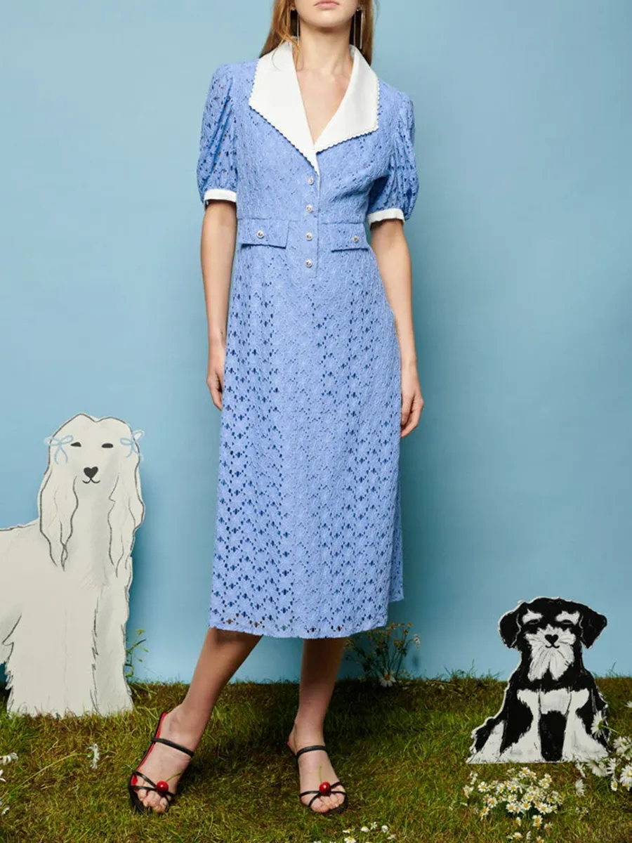 Crew Neck Regular Lace Midi Dress