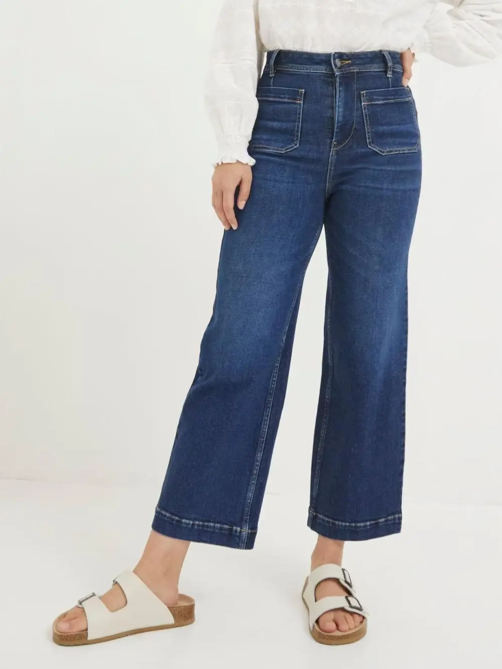 Blue Wide Leg Crop Jeans