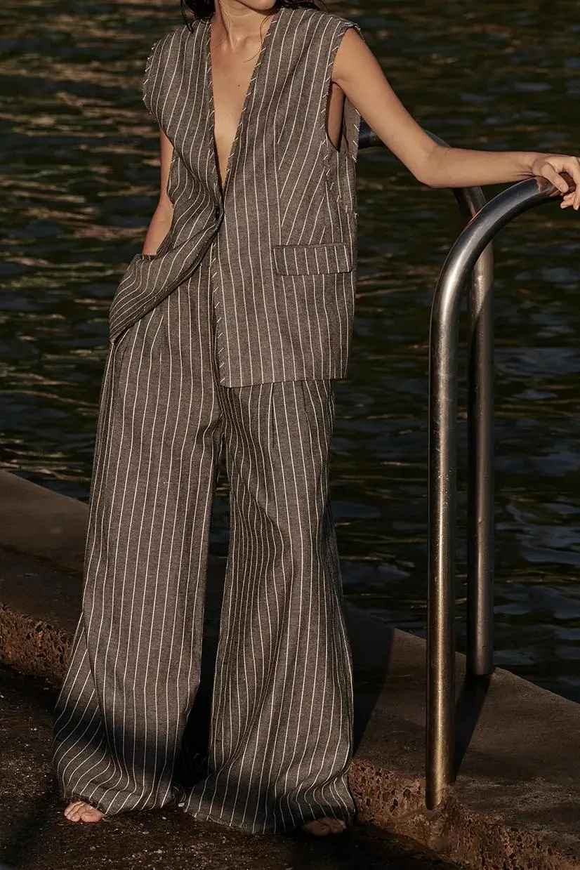 SLATE STRIPE WIDE LEG PANT