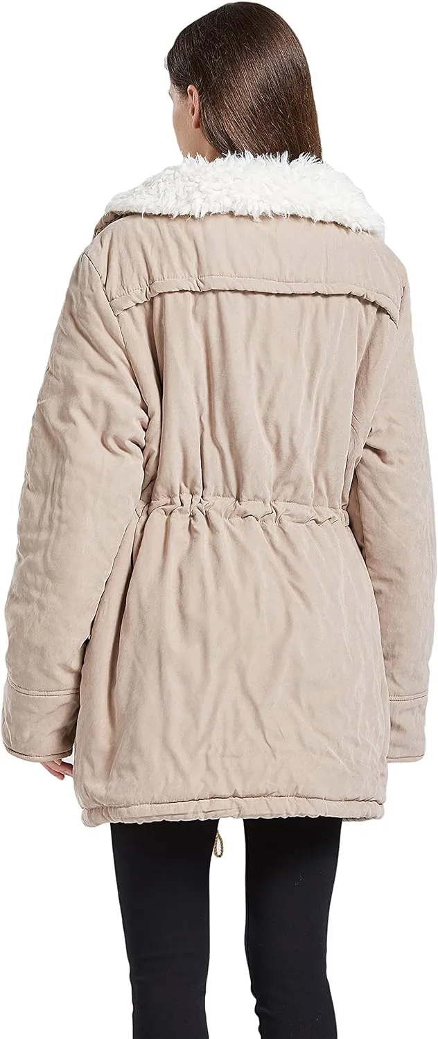 Women's Winter Mid Length Thick Warm Faux Lamb Wool Lined Jacket Coat