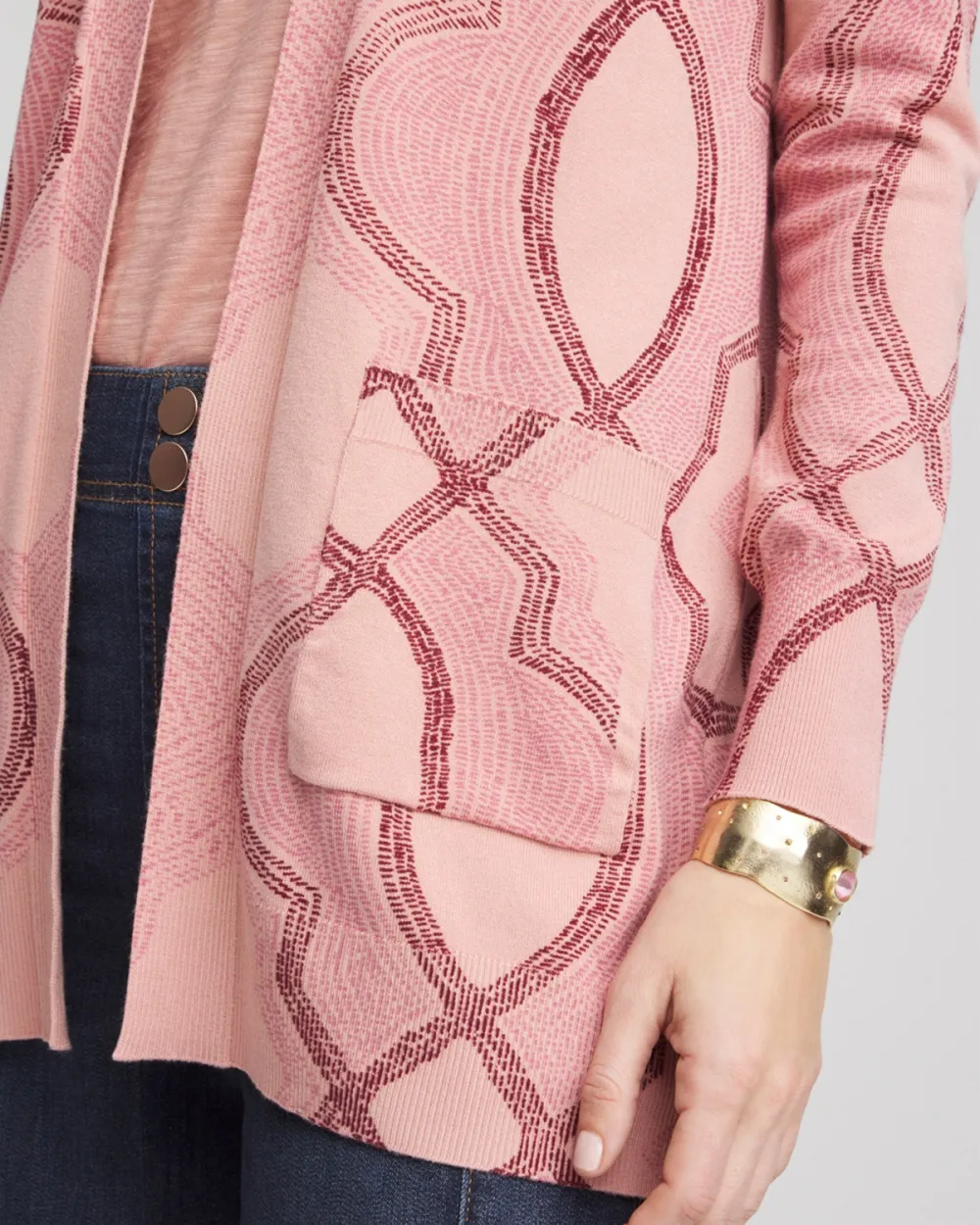 Pink Open Front Long Sleeve Cardigan