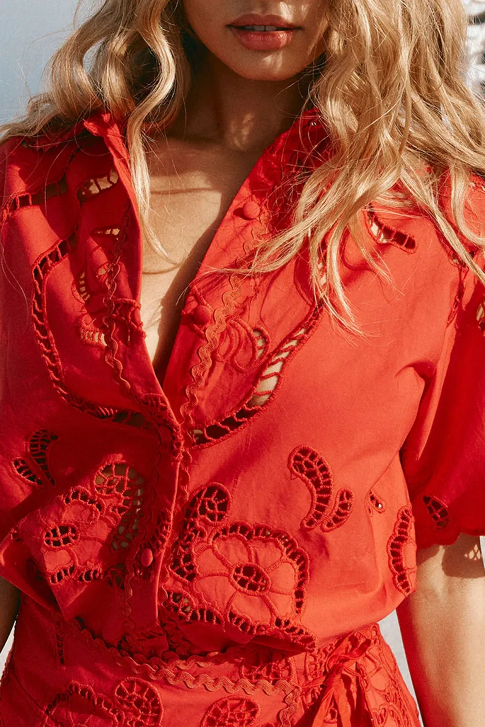 Embroidered Wrap Style Short Sleeve Top