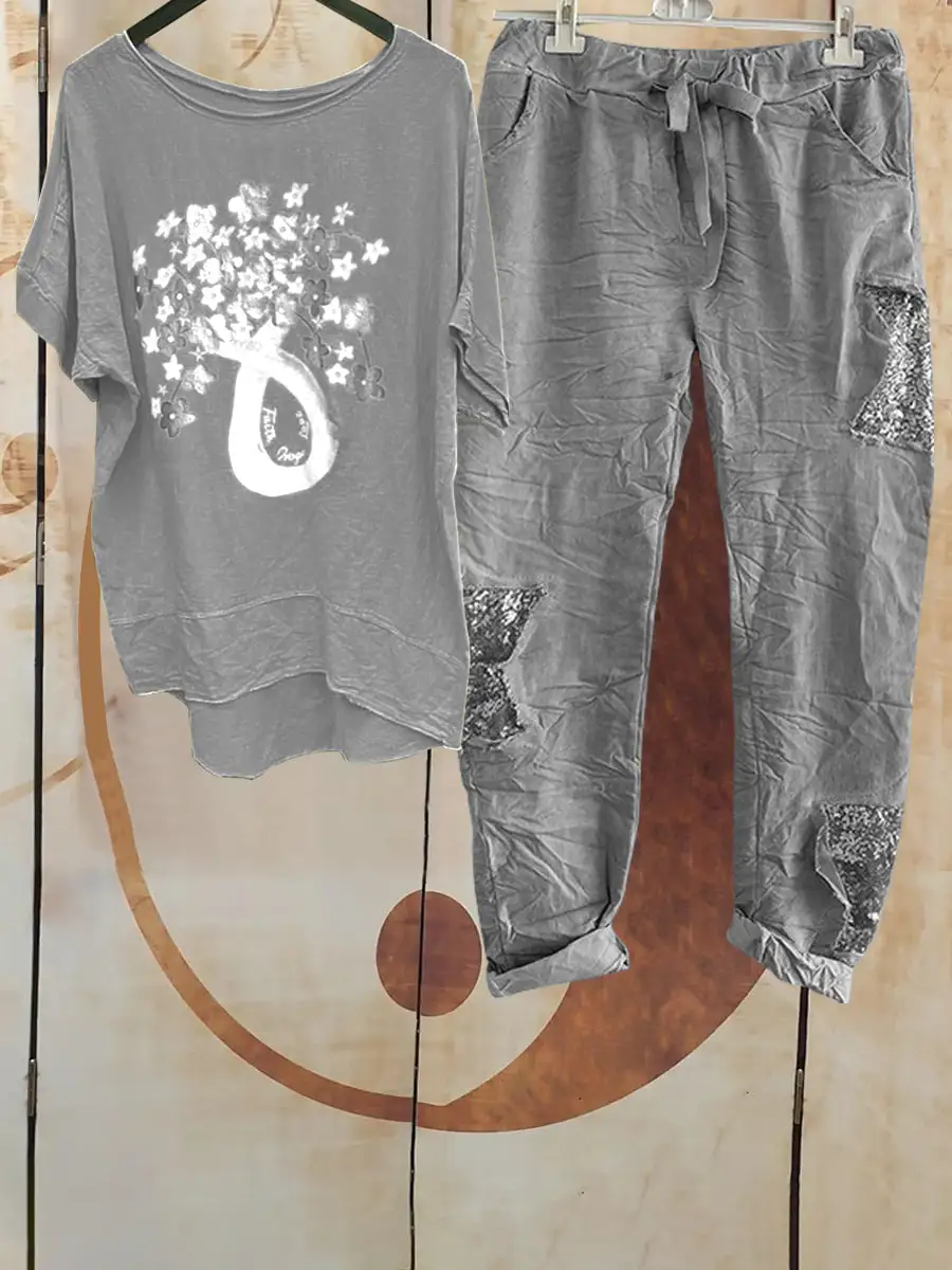 Vase Print Casual Women Two-piece Set