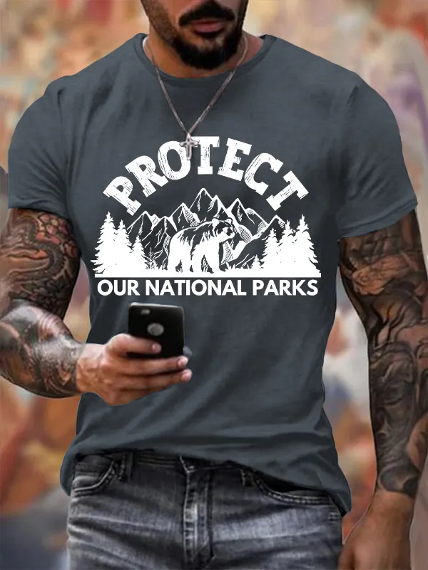 Men'S T-Shirt Pure Cotton Men Protect Our National Park Printed Crewneck T-Shirt