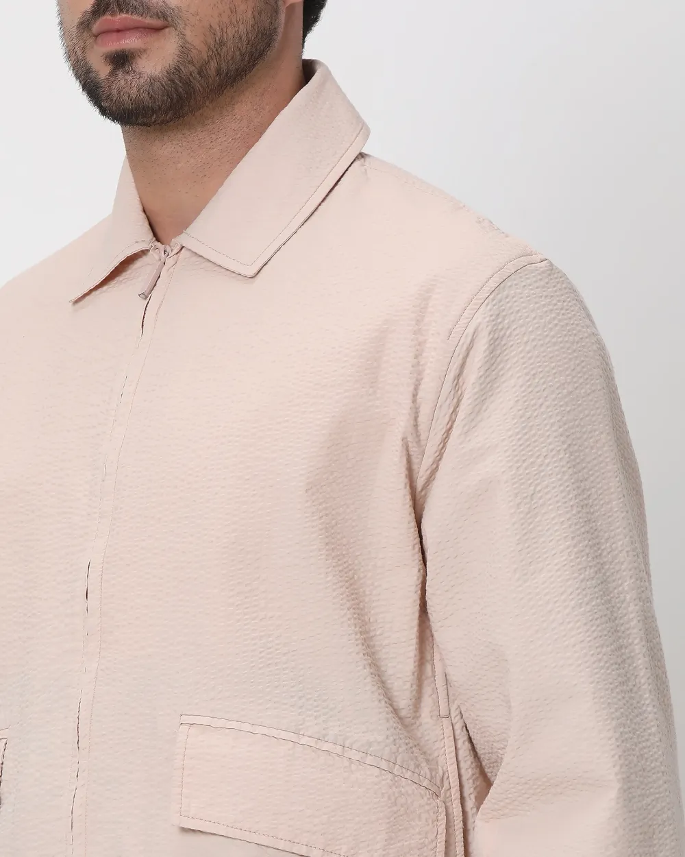 Versatile Comfortable Slim-Fit Peach Cotton Jacket