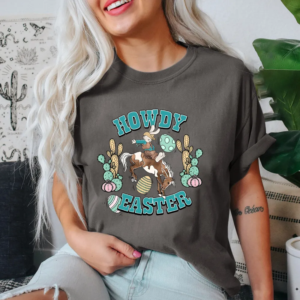 Howdy Easter Printed Round Neck Short Sleeve T-Shirt