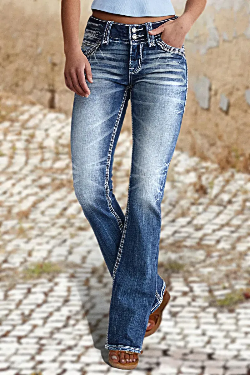 90s Vintage Slant Pocket Mid Waist Bootcut Jeans