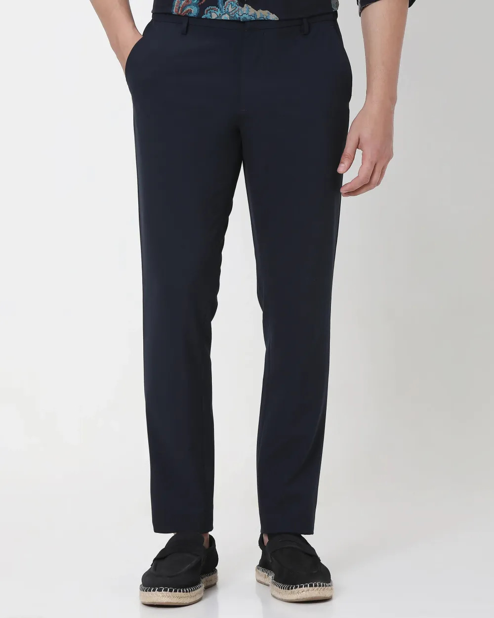 Classic Versatile Daily Slim-Fit Straight-Leg Navy Trousers