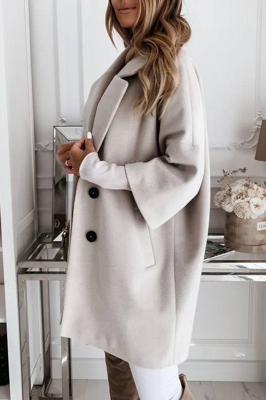 Solid Lapel 3/4 Sleeve Coat