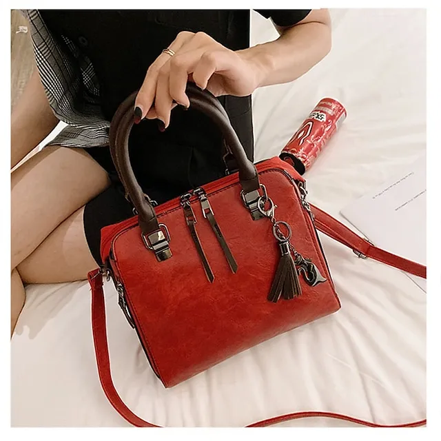 Boston Women's Handbag Set-PU Leather Shopping Bag-Zipper Adjustable Large Capacity Waterproof Bag-Set of 4