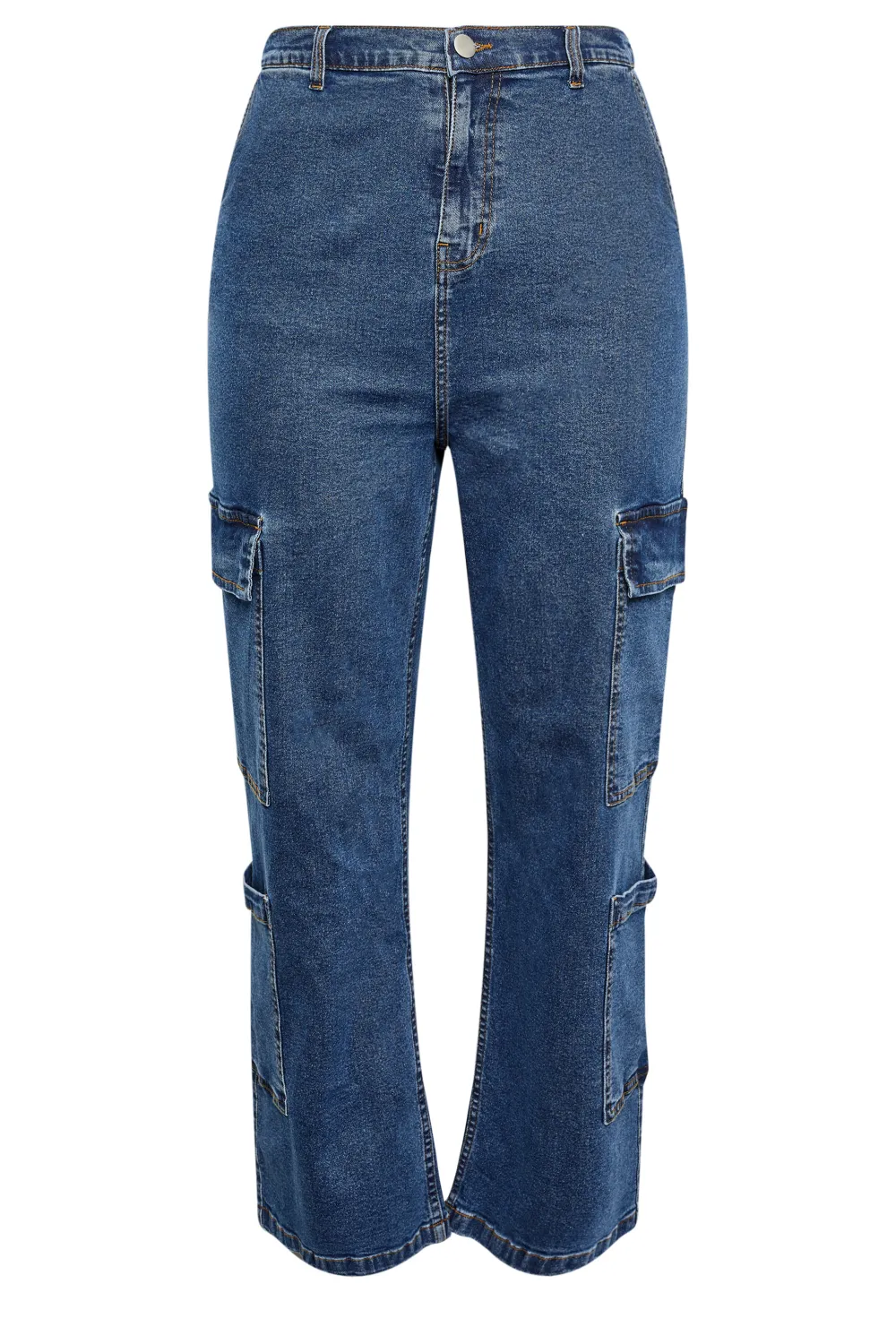 LIMITED COLLECTION Curve Blue Mid Wash Wide Leg Cargo Jeans