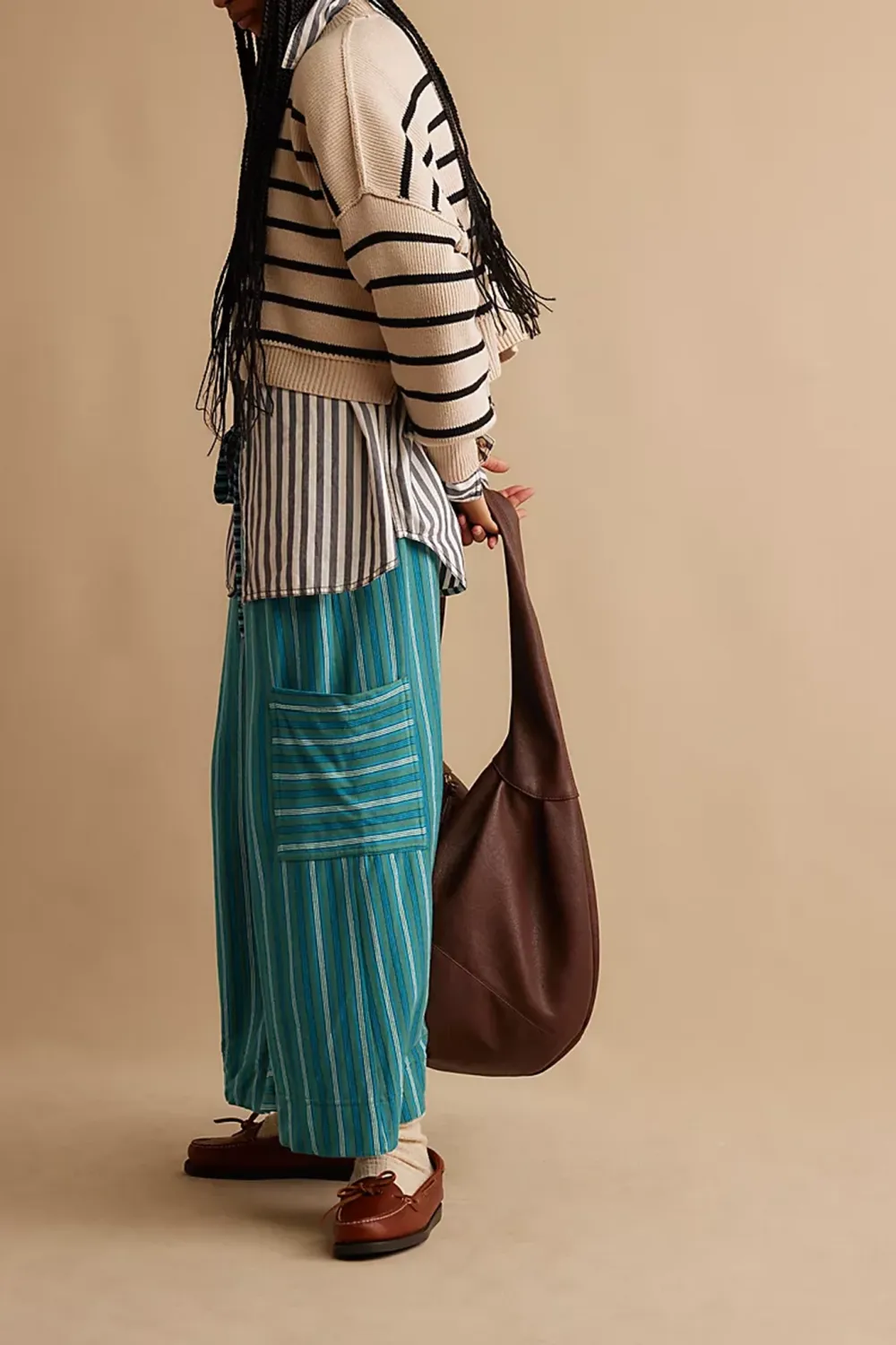 Striped Drawstring Wide Leg Pants