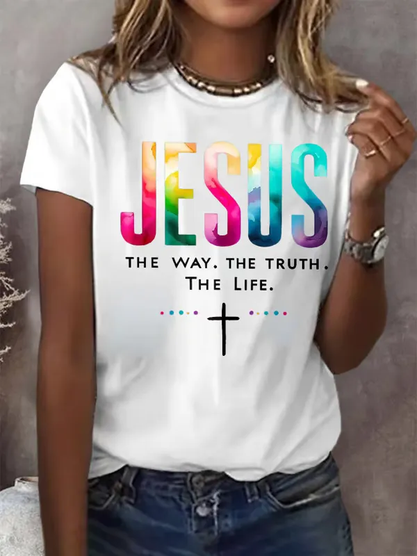 Women'S T-Shirt Women'S Jesus Truth Road Printed T-Shirt Pure Cotton Round Neck Letter Print
