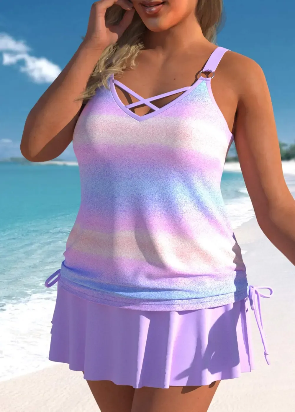 Circular Ring African Tribal Print Navy Tankini Top