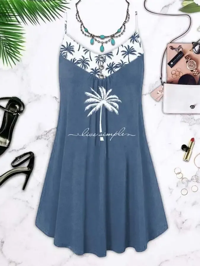 Live Simple Coconut Tree Sling Print Dress