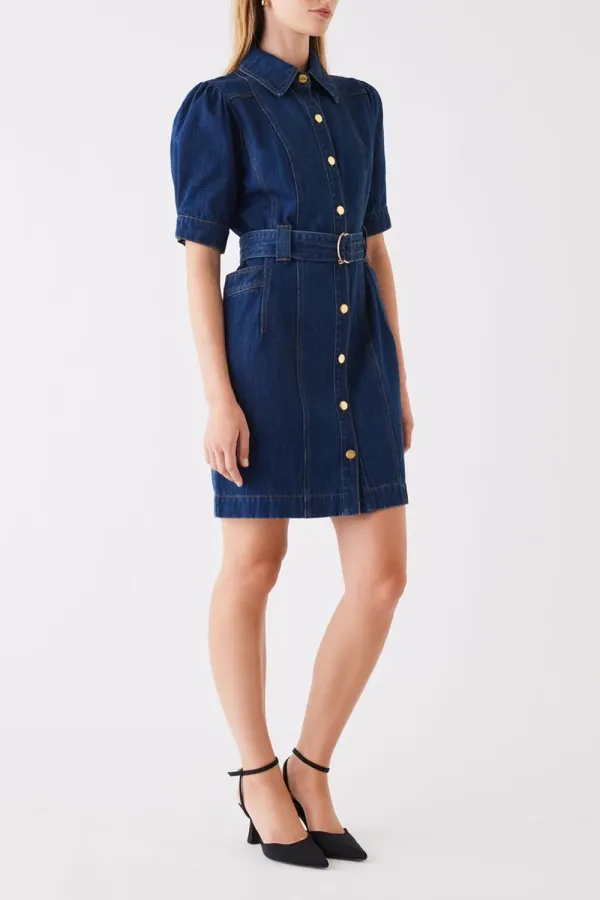 Indigo Denim Button - Front Mini Dress