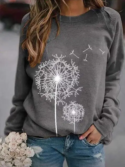 Dandelion Print Long Sleeve Tops