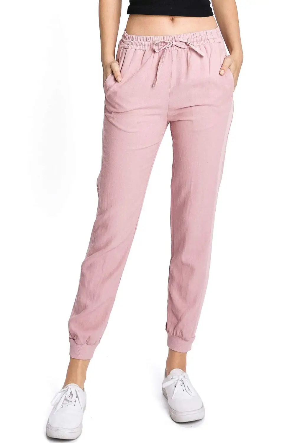 Beige Linen Drawstring Joggers