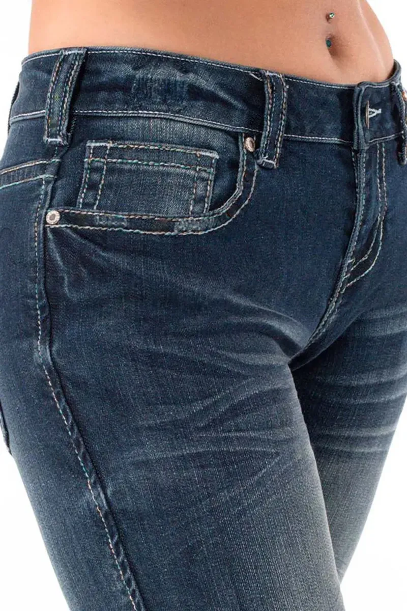 Mid Waist Pocket Straight Leg Jeans