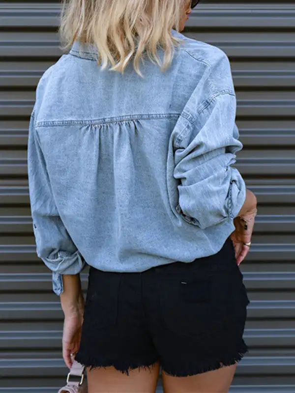 Fashion Casual Pocket Loose Denim Jacket